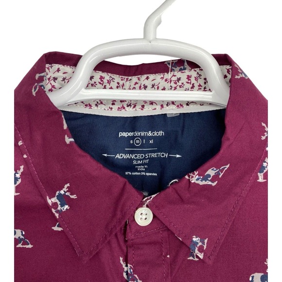 NEW Paper Denim and Cloth Mens Button Down Top Shirt M Maroon Short Sleeve - Picture 4 of 10